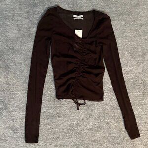 Urban Outfitters Cinched Mesh Long Sleeve Top (S, NWT)
